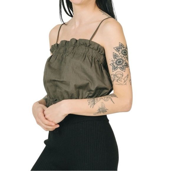 Jackson Rowe cotton cropped Banjo Tank in green elastic hems size XS NWT - Picture 2 of 12